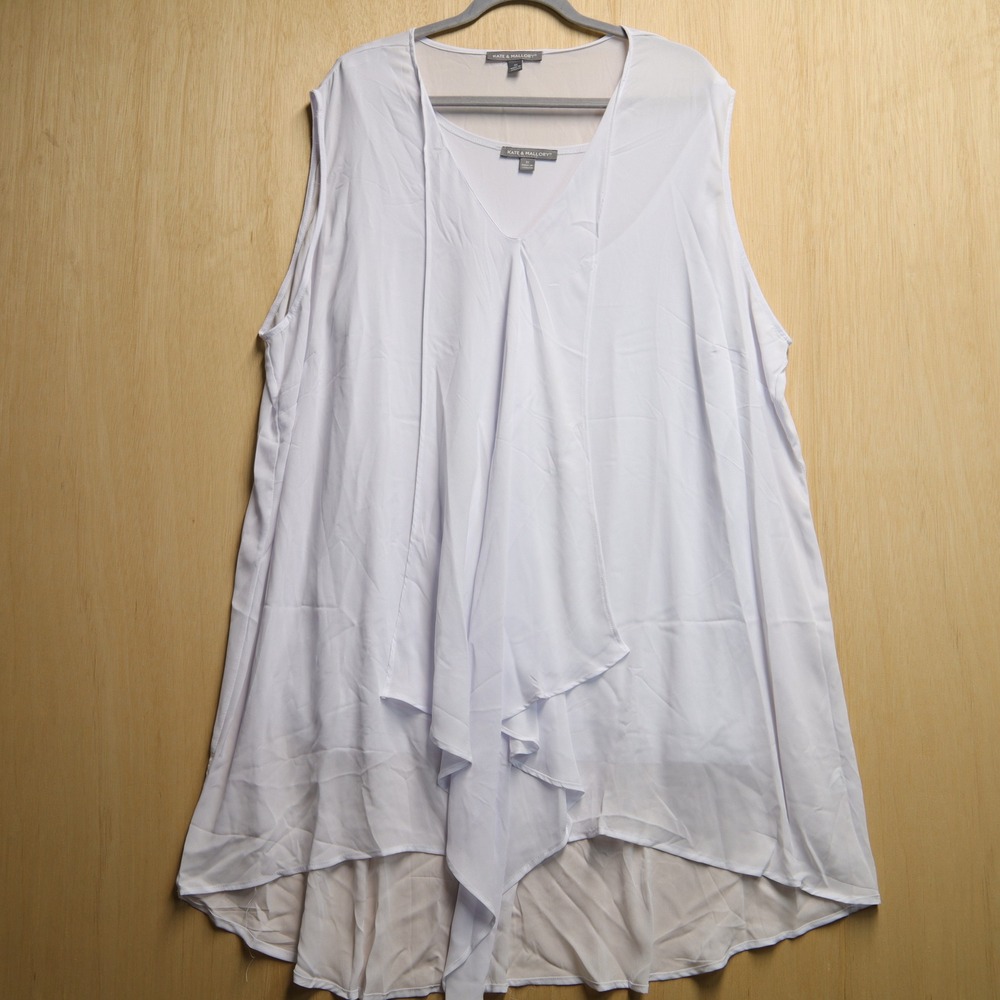 Kate & Mallory White Draped Waterfall Tunic Sleeveless V-Neck Top 3X